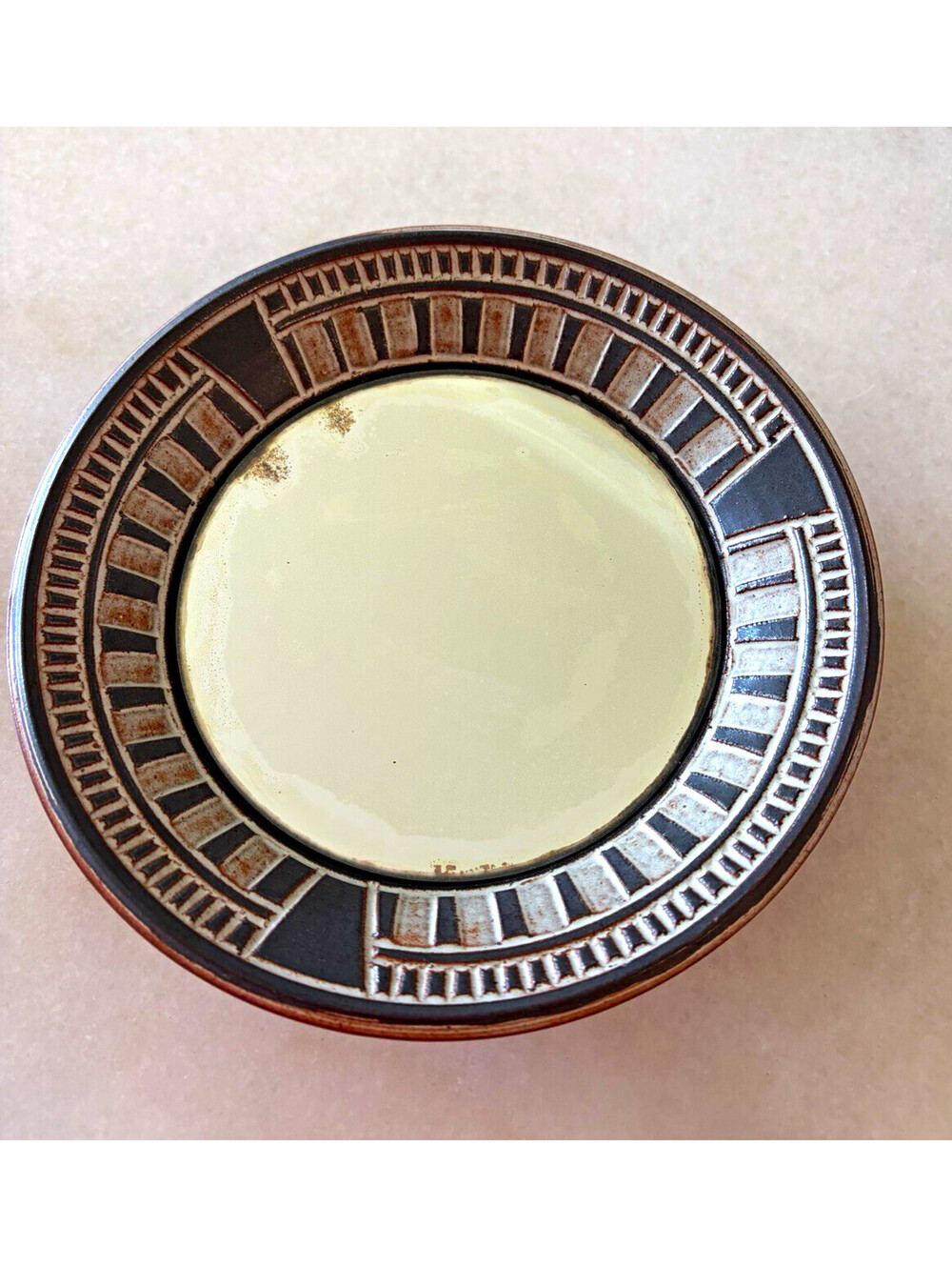 Round Wall Mounted Accent Mirror, Brown & Black Patterned Frame, 8 in